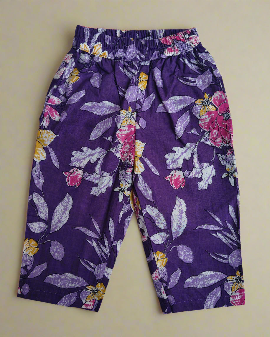 Girls Cotton Sleeveless Purple Co-ordSet