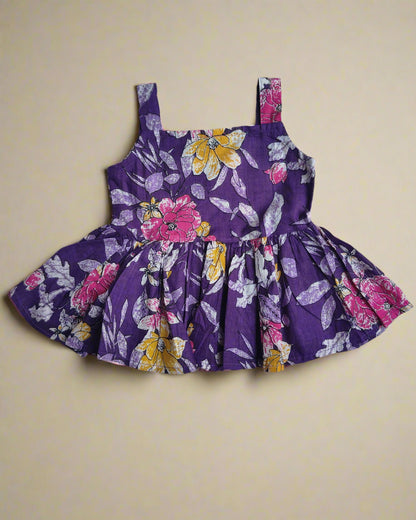 Girls Cotton Sleeveless Purple Co-ordSet