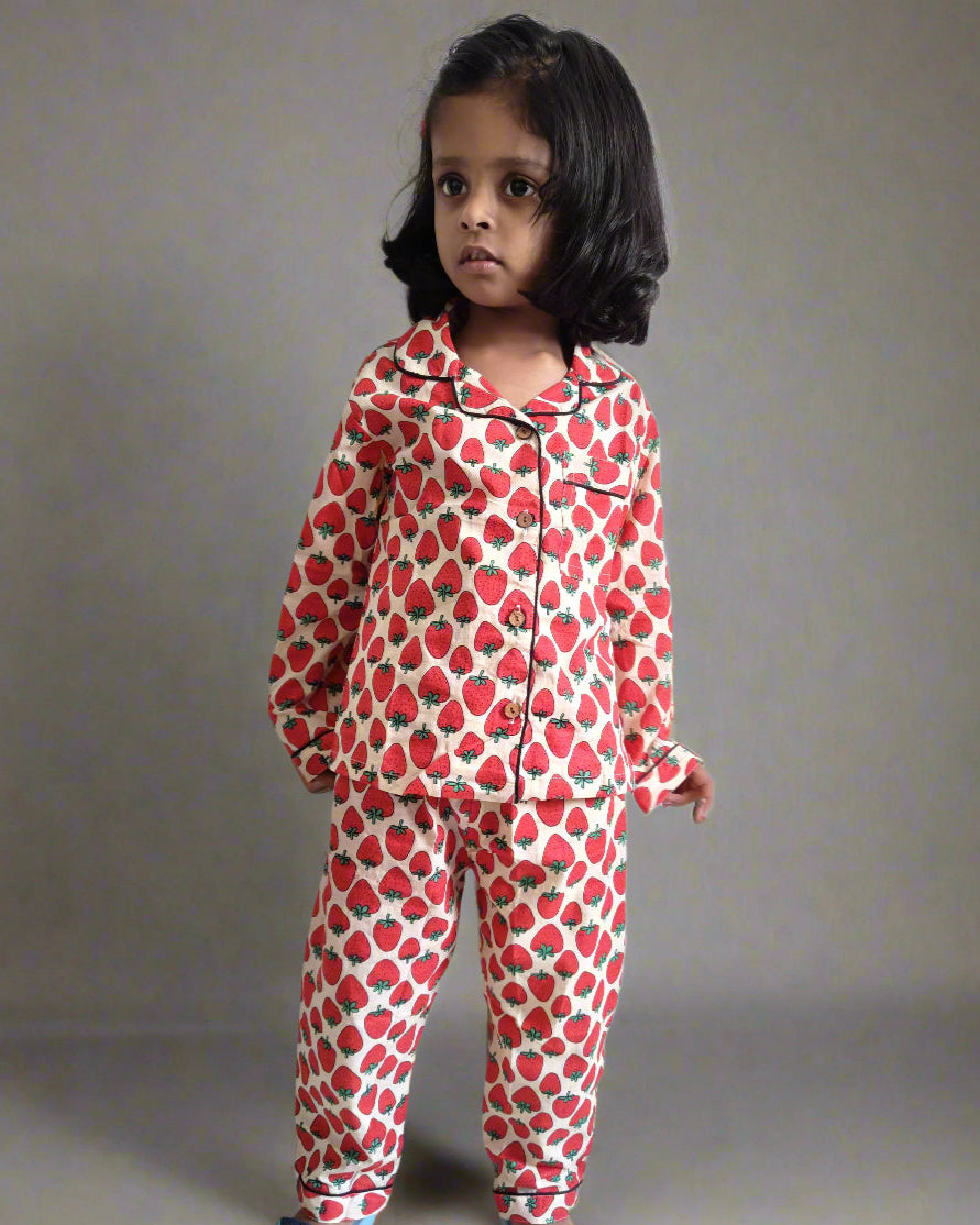 Strawberry Cotton Full Sleeve Night Suit Set