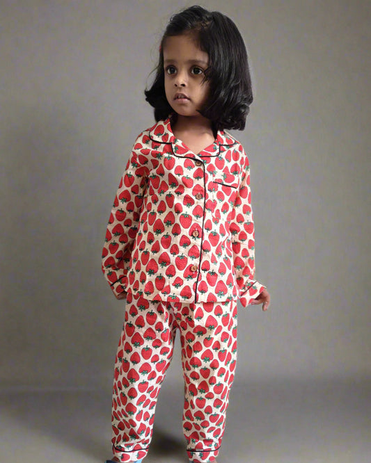 Strawberry Cotton Full Sleeve Night Suit Set