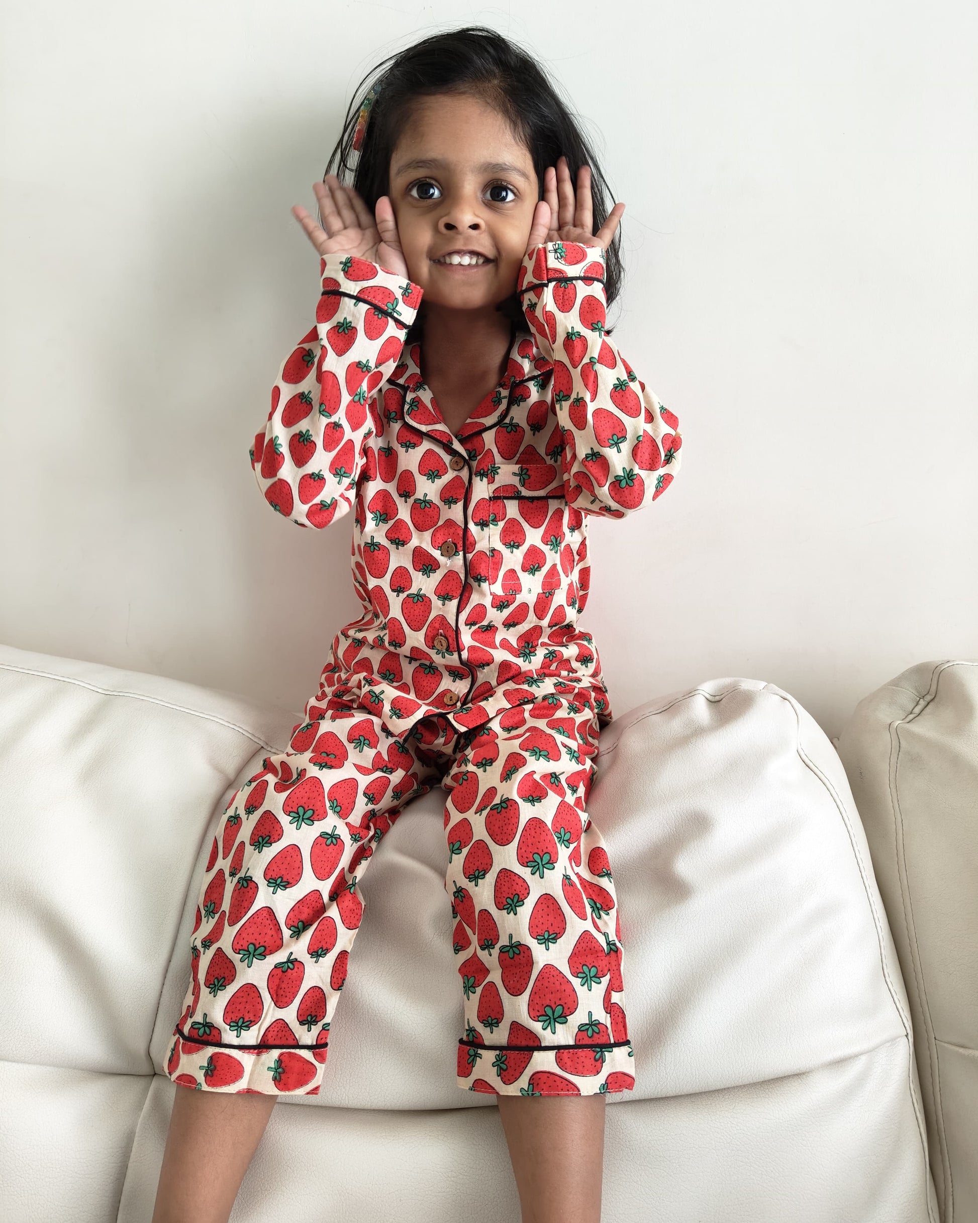 Strawberry Cotton Full Sleeve Night Suit Set