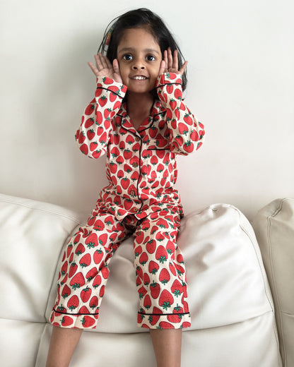 Strawberry Cotton Full Sleeve Night Suit Set