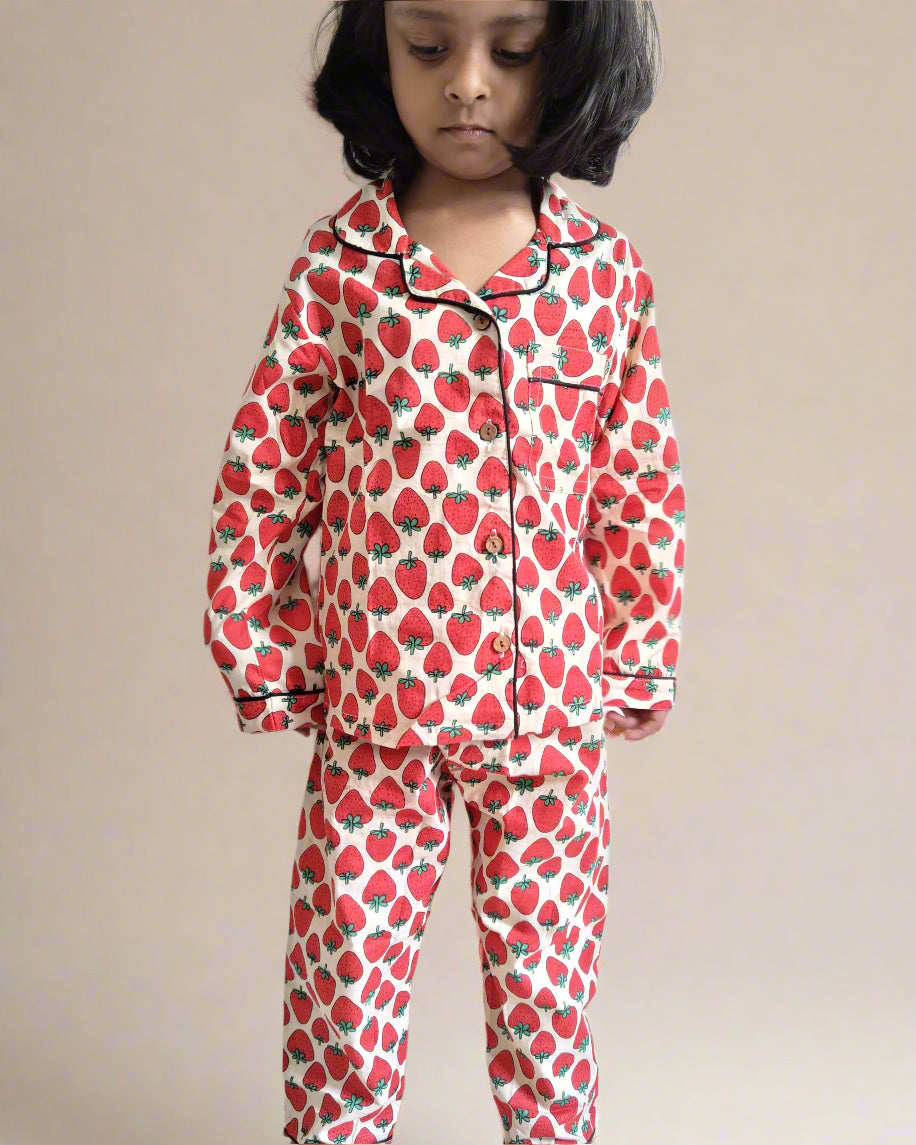 Strawberry Cotton Full Sleeve Night Suit Set