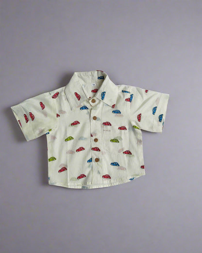 Car printed boys cotton co-ord set for summer