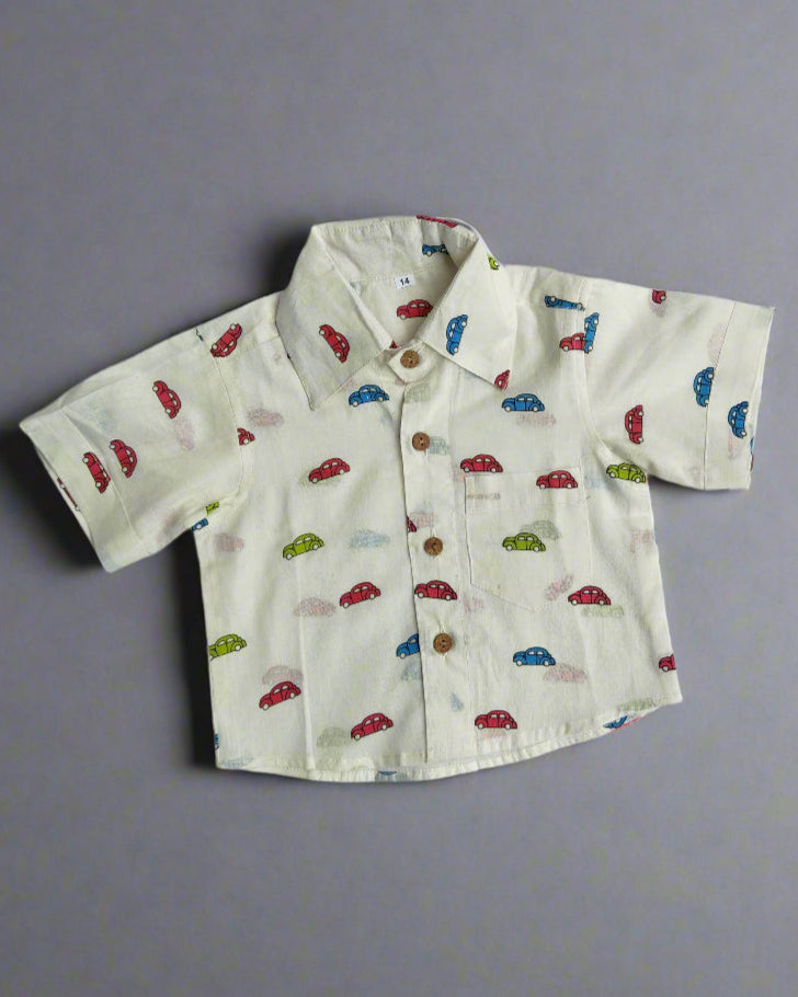 Car printed boys cotton co-ord set for summer