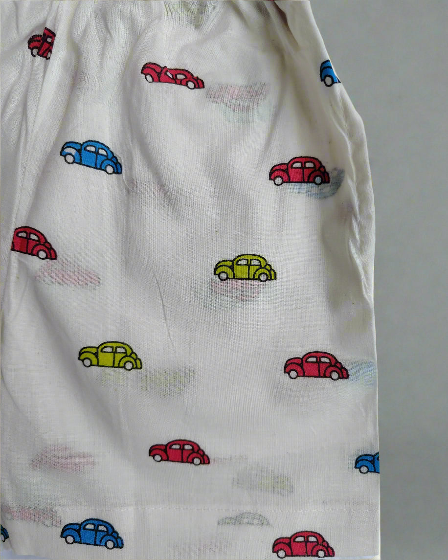Car printed boys cotton co-ord set for summer