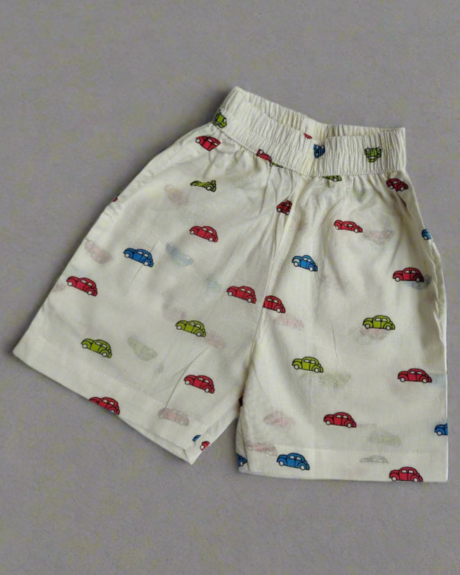 Car printed boys cotton co-ord set for summer