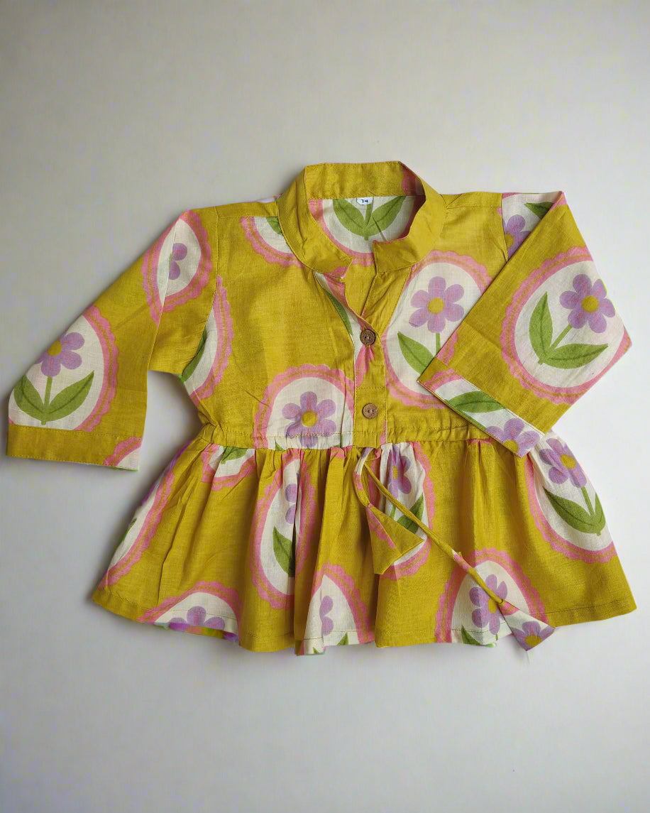 Girls pure cotton Dori Co-ord set in Yellow Color