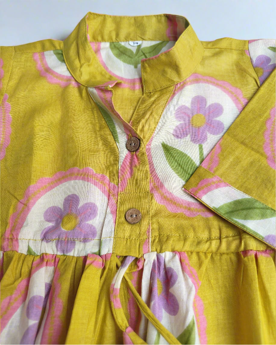 Girls pure cotton Dori Co-ord set in Yellow Color