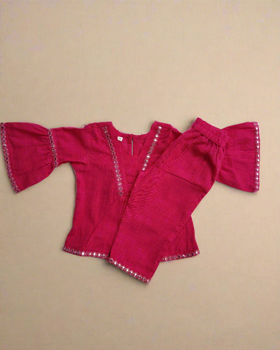 Girls Slub Cotton Gota Patti Ethnic Wear