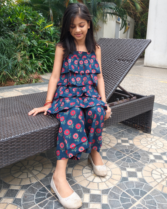Girls Summer Cotton Sleeveless Ruffle Top and Pant Set